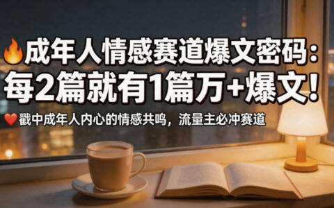 公众号流量主成年人情感心理赛道，流量最大，受众最广的主流赛道之一，平均每2篇就有1篇万爆文章