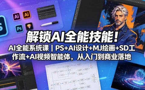 解锁AI全能技能！AI全能系统课｜PS+AI设计+MJ绘画+SD工作流+AI视频智能体，从入门到商业落地
