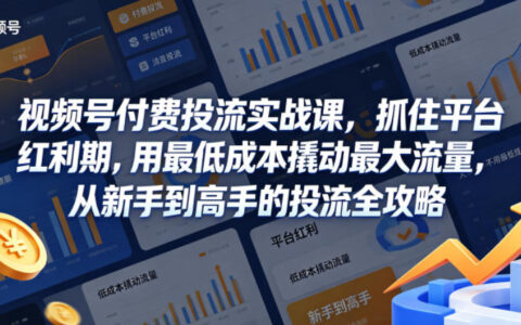 视频号付费投流实战课，抓住平台红利期，用最低成本撬动最大流量，从新手到高手的投流全攻略