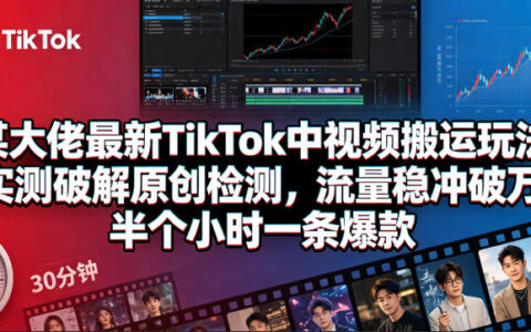 某大佬最新TikTok中视频搬运玩法，实测破解原创检测，流量稳冲破万，半个小时一条爆款