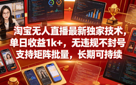 淘宝无人直播最新独家技术，单日收益1k+，无违规不封号，支持矩阵批量，长期可持续【揭秘】