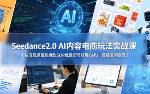 Seedance2.0 AI内容电商玩法实战课｜从底层逻辑到爆款SOP批量起号打爆GMV，直接复制变现