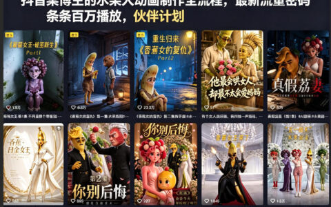 抖音某博主的水果人动画制作全流程，最新流量密码，条条百万播放，伙伴计划|分成计划|商单|收徒等