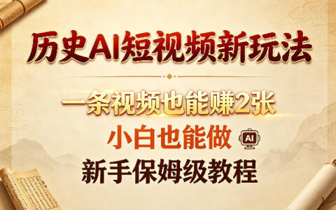 历史AI短视频新玩法，一条视频也能賺2张，小白也能做，新手保姆级教程