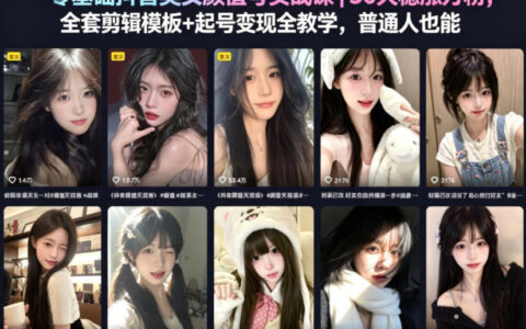 零基础抖音美女颜值号实战课｜30天稳涨万粉，全套剪辑模板+起号变现全教学，普通人也能复制