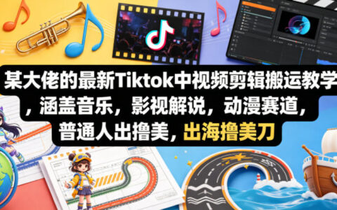 某大佬的最新Tiktok中视频剪辑搬运教学，涵盖音乐，影视解说，动漫赛道，普通人出海撸美刀
