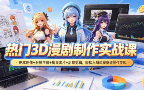 热门3D漫剧制作实战课，剧本创作+分镜生成+批量出片+后期剪辑，轻松入局流量赛道创作变现