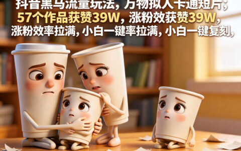 抖音黑马流量玩法，万物拟人卡通短片，57个作品获赞39W，涨粉效率拉满，小白一键复刻，保姆级拆解