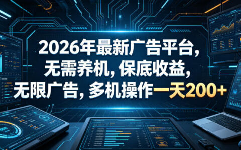 2026年最新广告平台，无需养机，保底收益，无限广告，多机操作一天200+【揭秘】