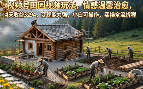 视频号田园视频玩法，情感温馨治愈，4天收益3294，变现能力强，小白可操作，实操全流程拆解