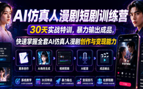 AI仿真人漫剧短剧训练营，30天实战特训，暴力输出成品，快速掌握全套AI仿真人漫剧创作与变现能力