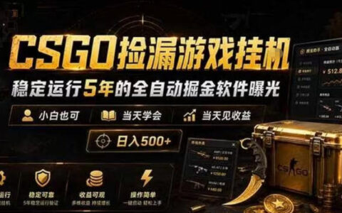CSGO捡漏游戏挂G，稳定运行5年的全自动掘金软件曝光，小白也可当天学会，当天见收益，日入500+【揭秘】