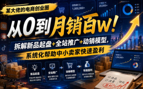 某大佬亲授：电商创业圈如何从0做到月销百W？拆解新品起盘、全站推广与动销模型，系统化帮助中小卖家快速盈利