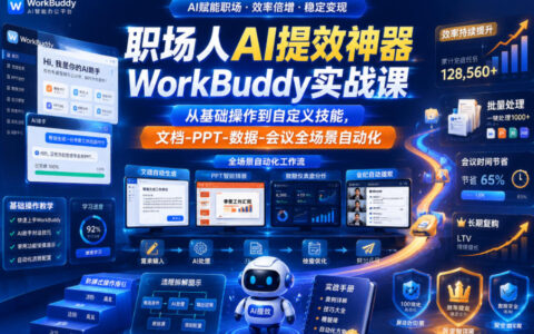 WorkBuddy实战课：职场人如何从入门到自定义技能，实现文档·PPT·数据·会议的全场景AI自动化？