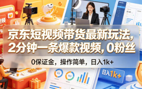 京东短视频带货最新玩法：0粉0保证金、2分钟一条，如何操作才能日入1k？