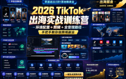 2026 TikTok出海实战训练营：环境配置、剪辑与全变现路径，能手把手教你做跨境副业吗？