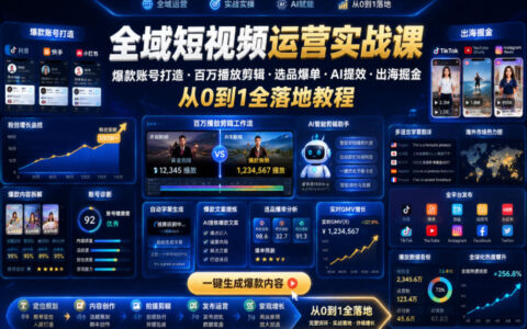 如何从0到1靠全域短视频打造爆款账号？百万播放剪辑、选品爆单、AI提效与出海实战全攻略