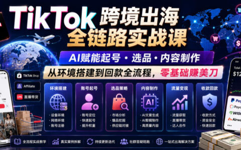 零基础如何靠AI在TikTok跨境出海賺美刀？从起号、选品、内容到回款的全链路实战课