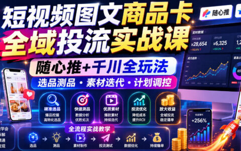 短视频+图文商品卡全域投流实操：用随心推与千川做选品测品、素材迭代与计划调控，如何快速提升ROI并实现爆单？