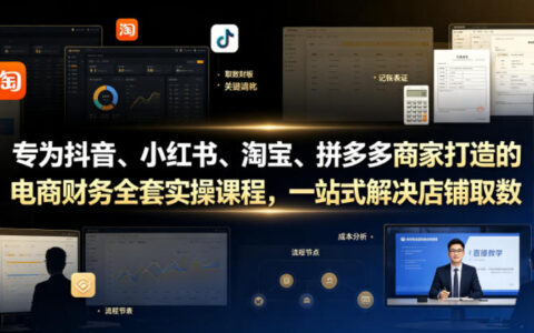 专为抖音、小红书、淘宝、拼多多商家设计的一站式电商财务实操课程：如何彻底解决店铺取数、记账与报税难题？