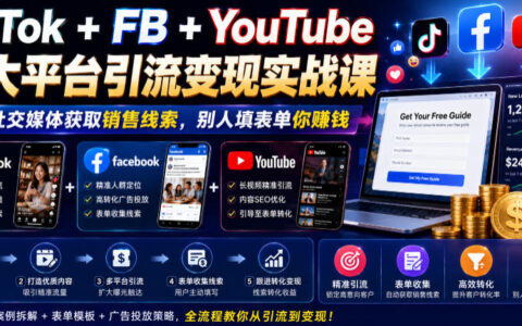 如何用TikTok+Facebook+YouTube三大平台引流变现？实战课教你通过社交媒体获取销售线索，让别人填表单你赚钱