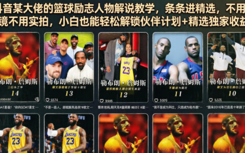 抖音某大佬亲授：用篮球励志人物解说，零出镜零实拍也能条条进精选并轻松解锁伙伴计划与独家收益