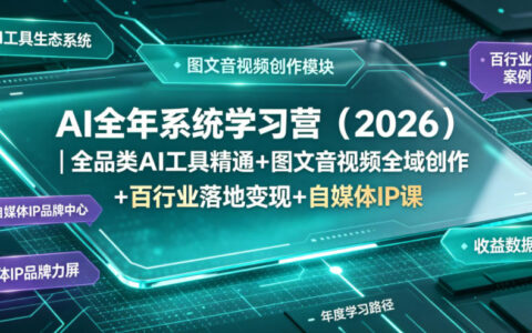 2026 年 AI 全年系统学习营：如何在一年内精通全品类 AI 工具、实现图文音视频创作与百行业变现并打造自媒体 IP？