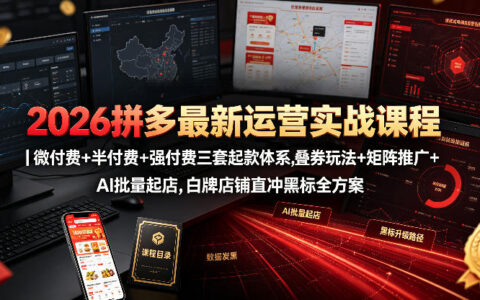 2026拼多多运营实战全攻略：微付费到强付费三套体系，叠券矩阵+AI起店助力白牌冲黑标