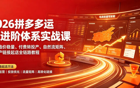 2026拼多多运营进阶实战：新版拖价稳量、付费拉投产、自然流矩阵与高投产链接起店全流程教程