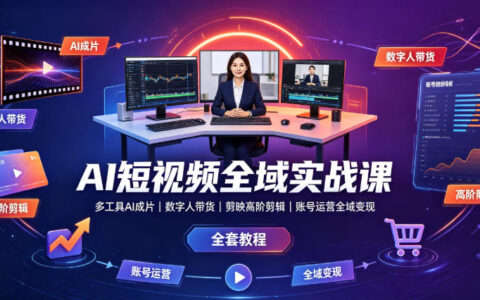 AI短视频怎么从0到1做全域变现？涵盖数字人带货、剪映高阶剪辑与账号运营的实战教程