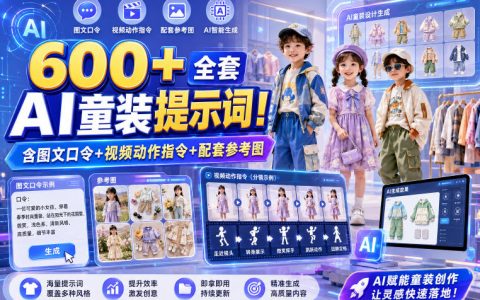 600+套AI童装提示词怎么用？含图文口令、视频动作指令和参考图，电商种草内容一键批量生成