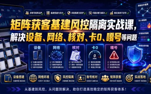 矩阵获客如何搭好基建与风控隔离？一门实战课带你搞定设备、网络、核对、卡0、嘎号难题