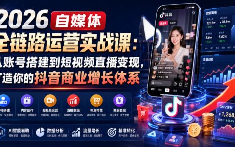 一文读懂2026自媒体全链路运营：从账号搭建到短视频直播变现，构建你的抖音商业增长闭环