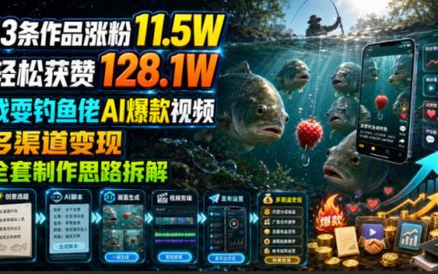如何用AI做出“戏耍钓鱼佬”的爆款短视频：13条作品涨粉11.5W、获赞128.1W，多渠道变现全套思路拆解