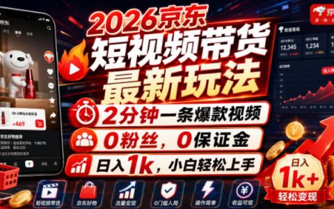 0粉0保证金，2分钟出爆款，日入1k？2026京东短视频带货新玩法，小白也能上手的实操揭秘