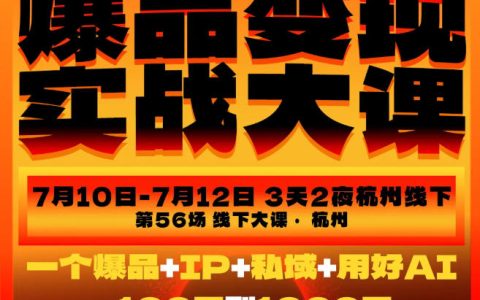 如何用一个爆品+IP+私域+用好AI，把100W做到1000W？从爆品到流量到成交的实战大课（7月10-12日）