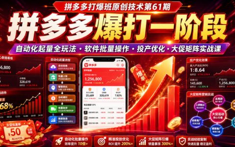 一文掌握拼多多爆打一阶段：自动化起量、软件批量操作、投产优化与大促矩阵实战（第61期）