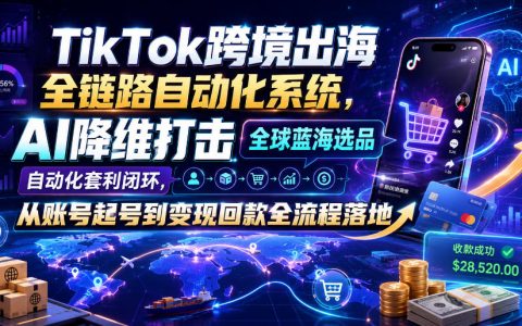 从0到1搭建TikTok跨境出海全链路自动化：AI降维打击蓝海选品，构建套利闭环，起号到变现回款全流程指南（2026年7月）
