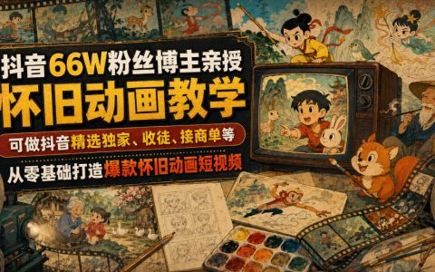 66万粉抖音博主如何从0到1做爆款怀旧动画短视频？精选独家、收徒、接商单全流程亲授