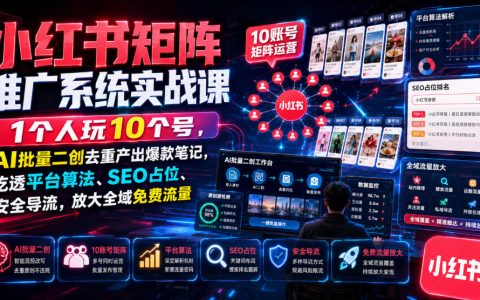 如何用AI批量二创去重，让1人玩转10个小红书矩阵号？吃透平台算法与SEO，占位安全导流，放大全域免费流量