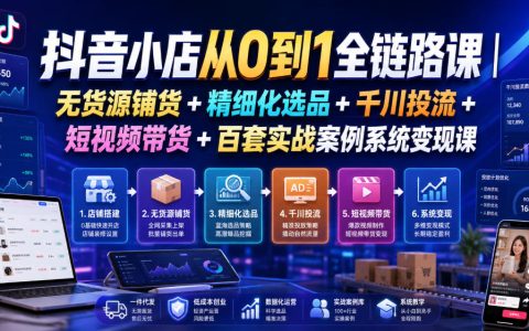 抖音小店从0到1全链路实战：无货源铺货、精细化选品、千川投流、短视频带货，百套案例助你系统变现（2026年7月更新）