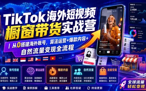 从0到1玩转TikTok海外短视频橱窗带货：账号搭建、算法运营、爆款内容与自然流量变现全流程