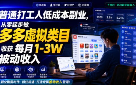 从0到1做多多虚拟类目：普通打工人低成本副业，月入1-3万被动收入实战拆解