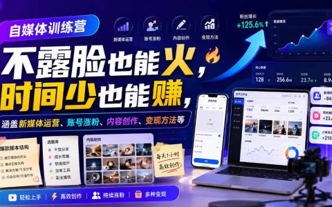 如何不露脸也能火、时间少也能赚？这门自媒体训练营涵盖运营、涨粉、内容创作与变现