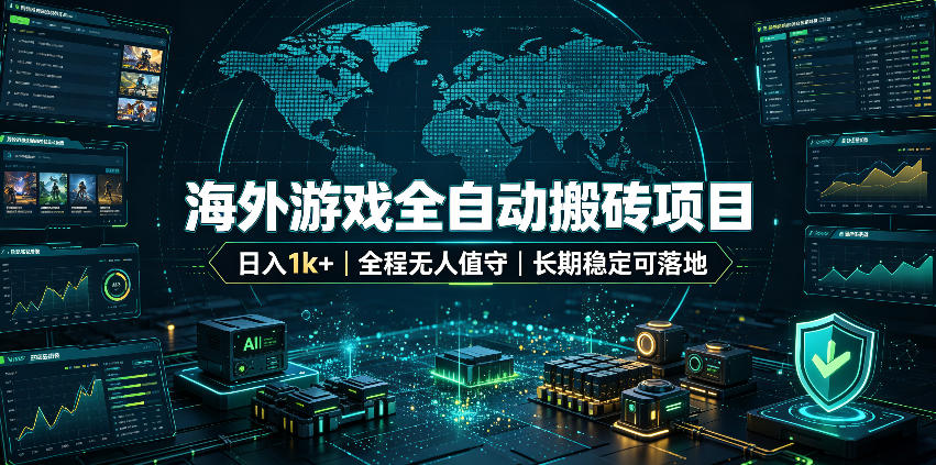 海外游戏全自动搬砖，日入1k+，全天无人值守，绿色稳定！【揭秘】