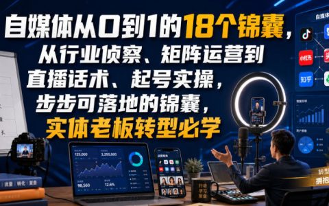 从0到1做自媒体的18个落地锦囊：行业侦察、矩阵运营、直播话术与起号实操（实体老板转型必看）