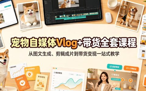 从0到1做宠物自媒体Vlog带货：图文生成、剪辑成片到变现的一站式全套教程