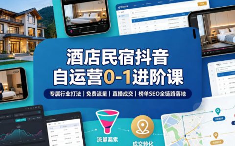 酒店民宿如何做抖音自运营从0到1？行业专属打法+免费流量+直播成交+榜单SEO全链路落地