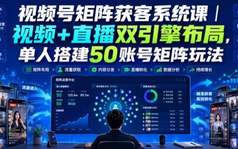 从0到1搭建视频号矩阵：视频+直播双引擎，单人运营50个账号，流量入池、搜索占位与全域引流沉淀私域全流程