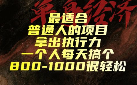 普通人最适合的项目是什么？有执行力一个人也能轻松日入800-1000｜实操揭秘